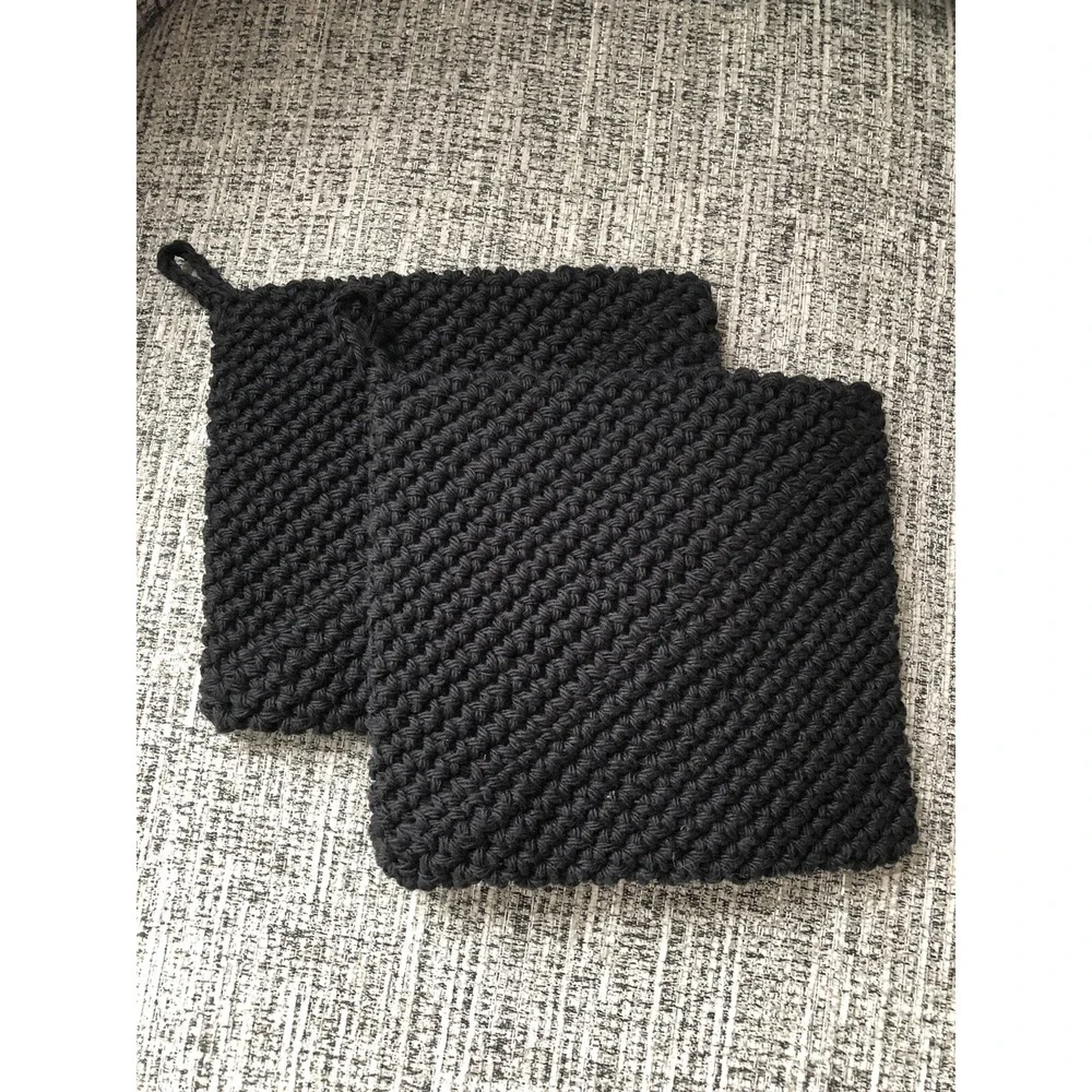 Set of 2 Pot Holders/Hot Pads Crotcheted 100% Worsted 4 Play Cotton Black